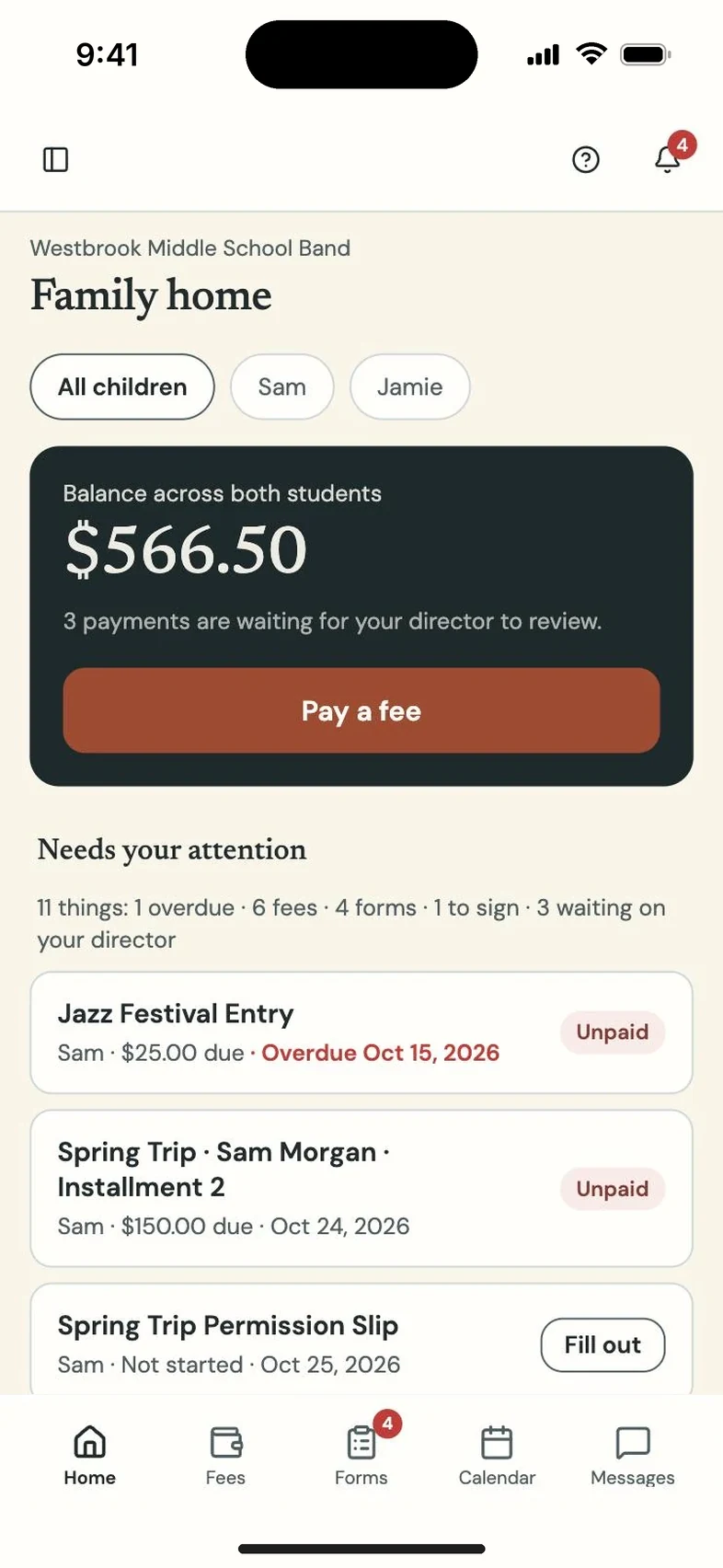 Program Partner screen: parent portal on a phone