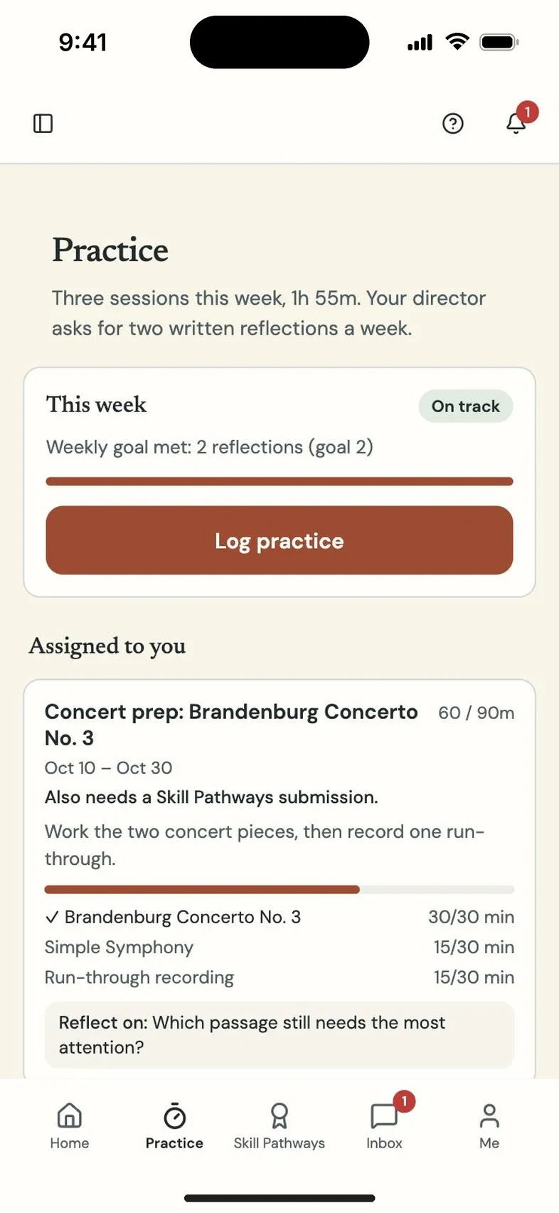 Program Partner screen: student practice assignments