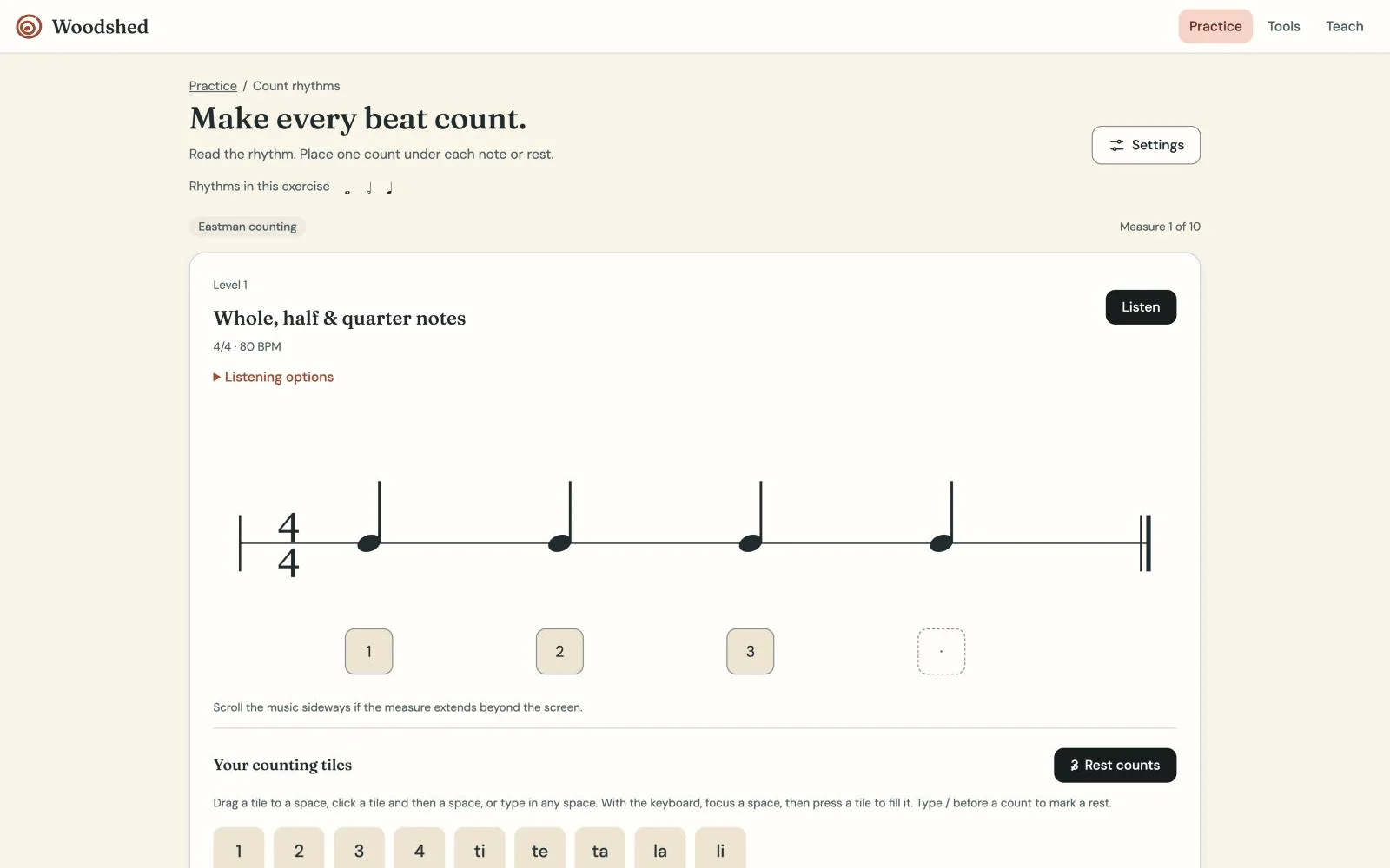 Woodshed screen: Woodshed rhythm counting